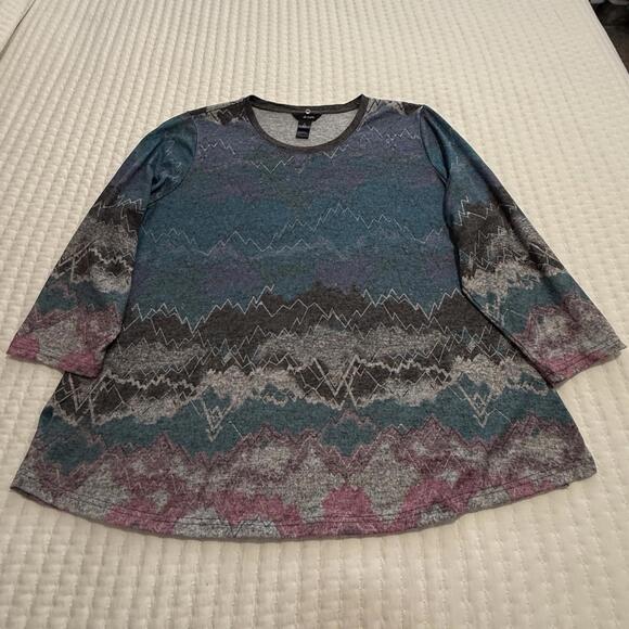 Ali Miles Tops - Ali Miles Wearable Art Blue Gray Pink Cozy Knit Shirt Top Sz 3X Women’s